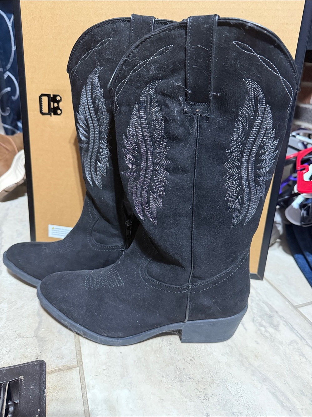 Bjorndal Black Suede Western Embroidered Ankle Boots